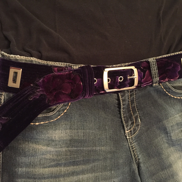 NEW Gorgeous Velvet Belt Dark Purple floral - Picture 2 of 8